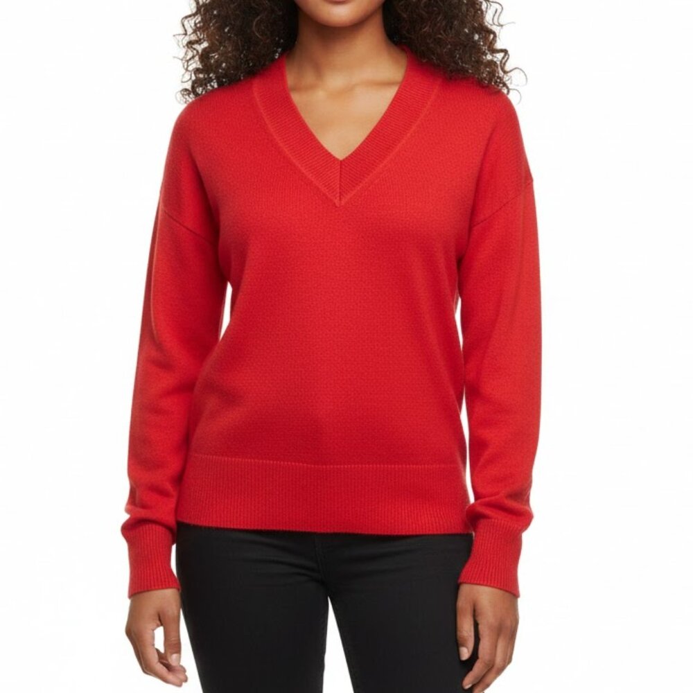 ON 34TH Macy's Red V-Neck Sweater Long Sleeve Cotton Blend Size XS